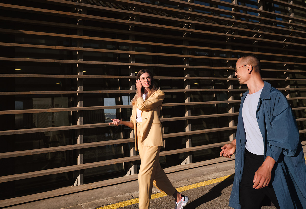 Susi and Mike in front of slats