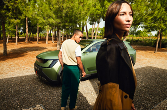 Petra and Pavel with car in pine forest